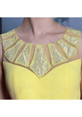 Scoop Yellow Sleeveless Floor Length Lace Side Zipper Prom Dress