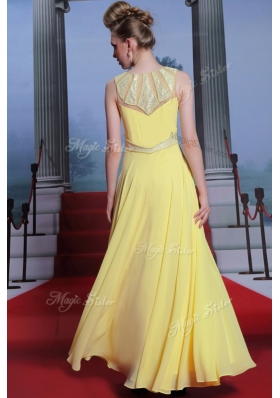 Scoop Yellow Sleeveless Floor Length Lace Side Zipper Prom Dress