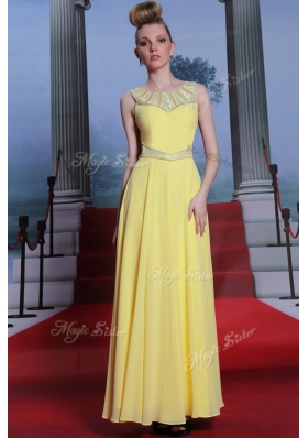 Scoop Yellow Sleeveless Floor Length Lace Side Zipper Prom Dress