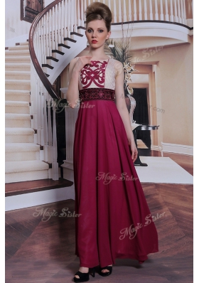 Shining Burgundy Chiffon Side Zipper Prom Gown Sleeveless Floor Length Beading and Appliques