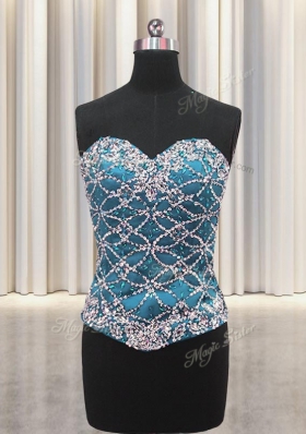 Three Piece Beading and Ruffles Quinceanera Dress Teal Lace Up Sleeveless Floor Length