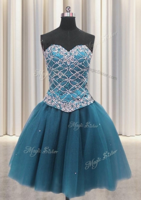Three Piece Beading and Ruffles Quinceanera Dress Teal Lace Up Sleeveless Floor Length