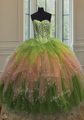 Three Piece Floor Length Lace Up Quinceanera Gowns Multi-color and In for Military Ball and Sweet 16 and Quinceanera with Beading