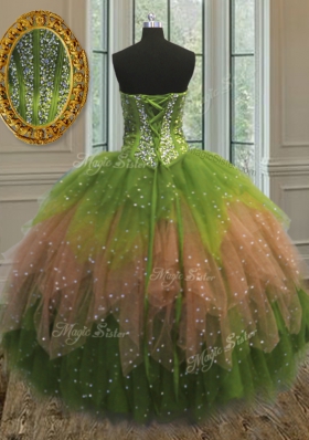 Three Piece Floor Length Lace Up Quinceanera Gowns Multi-color and In for Military Ball and Sweet 16 and Quinceanera with Beading