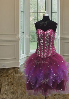 Three Piece Floor Length Multi-color Vestidos de Quinceanera Tulle Sleeveless Beading and Ruffles and Sequins