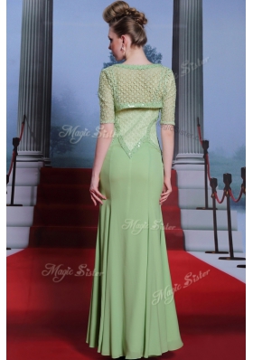 Traditional Olive Green Chiffon Side Zipper Spaghetti Straps Cap Sleeves Ankle Length Prom Dress Beading and Lace