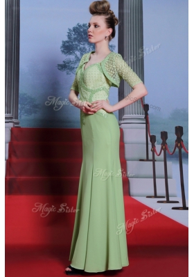 Traditional Olive Green Chiffon Side Zipper Spaghetti Straps Cap Sleeves Ankle Length Prom Dress Beading and Lace