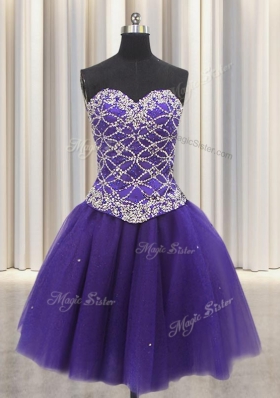Trendy Three Piece Sweetheart Sleeveless Tulle 15 Quinceanera Dress Beading and Sequins Lace Up