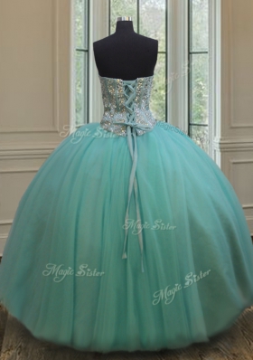 Tulle Sweetheart Sleeveless Lace Up Beading Ball Gown Prom Dress in Apple Green