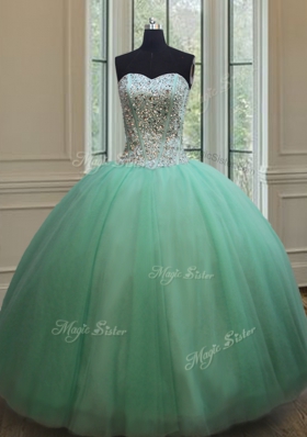Tulle Sweetheart Sleeveless Lace Up Beading Ball Gown Prom Dress in Apple Green