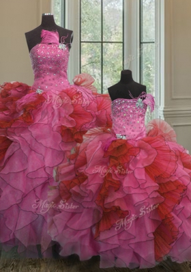 Vintage Sleeveless Lace Up Floor Length Beading and Ruffles 15th Birthday Dress