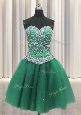 Comfortable Three Piece Green Ball Gowns Beading and Ruffles Sweet 16 Quinceanera Dress Lace Up Tulle Sleeveless Floor Length
