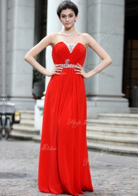 Adorable Coral Red Silk Like Satin Zipper Strapless Sleeveless Floor Length Dress for Prom Beading