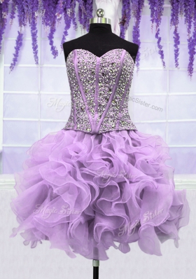Chic Four Piece Floor Length Lace Up Sweet 16 Quinceanera Dress Lavender and In for Military Ball and Sweet 16 and Quinceanera with Ruffles and Sequins