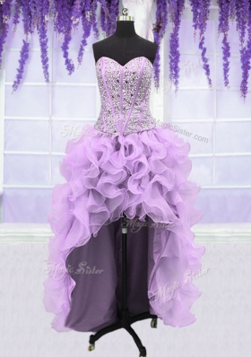 Chic Four Piece Floor Length Lace Up Sweet 16 Quinceanera Dress Lavender and In for Military Ball and Sweet 16 and Quinceanera with Ruffles and Sequins