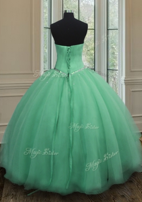 Colorful Apple Green Sweetheart Lace Up Beading Ball Gown Prom Dress Sleeveless