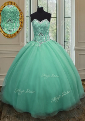 Colorful Apple Green Sweetheart Lace Up Beading Ball Gown Prom Dress Sleeveless