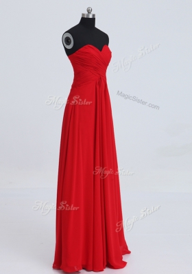 Custom Fit Sweetheart Sleeveless Prom Evening Gown Floor Length Ruching Red Chiffon