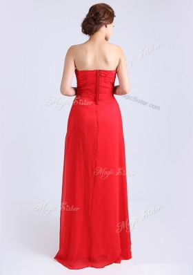 Custom Fit Sweetheart Sleeveless Prom Evening Gown Floor Length Ruching Red Chiffon