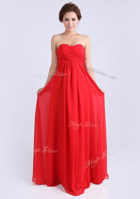 Custom Fit Sweetheart Sleeveless Prom Evening Gown Floor Length Ruching Red Chiffon