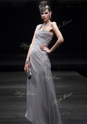 Customized Floor Length Silver Evening Dress Sweetheart Sleeveless Side Zipper