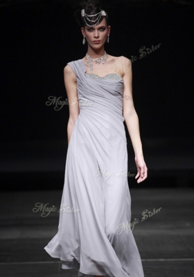 Customized Floor Length Silver Evening Dress Sweetheart Sleeveless Side Zipper