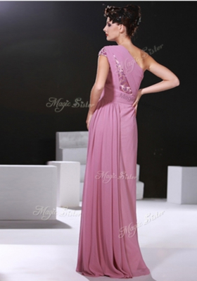 Deluxe One Shoulder Lilac Sleeveless Ruching Prom Party Dress