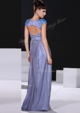 Enchanting V-neck Short Sleeves Chiffon Homecoming Dress Beading and Ruching Zipper