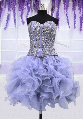 Exquisite Four Piece Lavender Sweetheart Neckline Ruffles and Sequins Vestidos de Quinceanera Sleeveless Lace Up