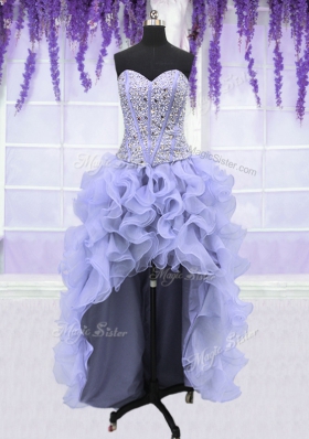 Exquisite Four Piece Lavender Sweetheart Neckline Ruffles and Sequins Vestidos de Quinceanera Sleeveless Lace Up