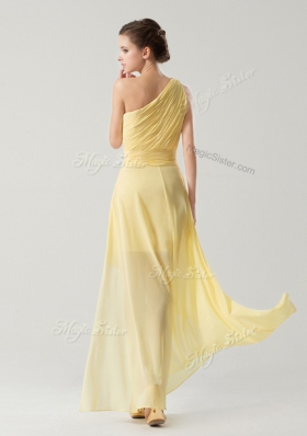 Fantastic One Shoulder Chiffon Sleeveless Asymmetrical Dress for Prom and Beading and Ruching