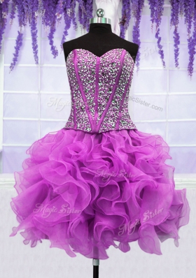 Fine Four Piece Sequins Floor Length Fuchsia Quinceanera Dress Sweetheart Sleeveless Lace Up