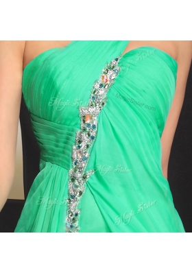 Floor Length Turquoise Evening Dress One Shoulder Sleeveless Backless