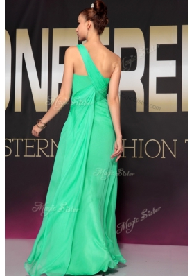 Floor Length Turquoise Evening Dress One Shoulder Sleeveless Backless