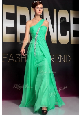 Floor Length Turquoise Evening Dress One Shoulder Sleeveless Backless