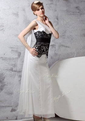 Floor Length White And Black Prom Gown One Shoulder Sleeveless Side Zipper