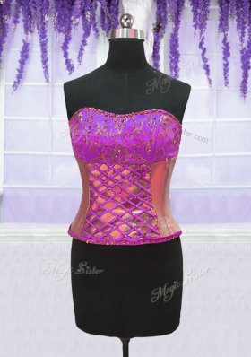 Four Piece Floor Length Watermelon Red 15 Quinceanera Dress Strapless Sleeveless Lace Up