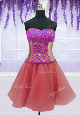 Four Piece Floor Length Watermelon Red 15 Quinceanera Dress Strapless Sleeveless Lace Up