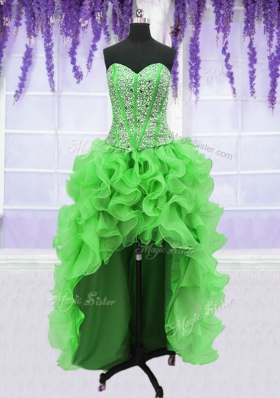 Four Piece Lace Up Quinceanera Gown Beading and Ruffles Sleeveless Floor Length
