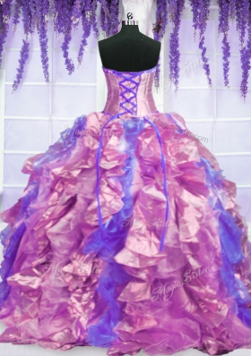 Four Piece Purple Lace Up Quinceanera Dresses Embroidery and Ruffles Sleeveless Floor Length