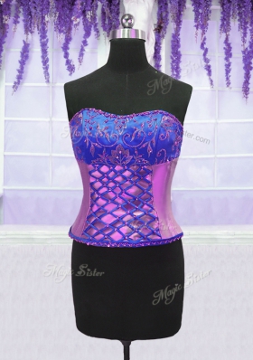 Four Piece Purple Lace Up Quinceanera Dresses Embroidery and Ruffles Sleeveless Floor Length