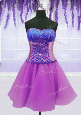 Four Piece Purple Lace Up Quinceanera Dresses Embroidery and Ruffles Sleeveless Floor Length