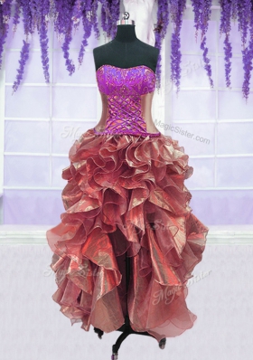 Four Piece Purple Lace Up Quinceanera Dresses Embroidery and Ruffles Sleeveless Floor Length