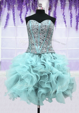 Four Piece Ruffles and Sequins Sweet 16 Dresses Light Blue Lace Up Sleeveless Floor Length