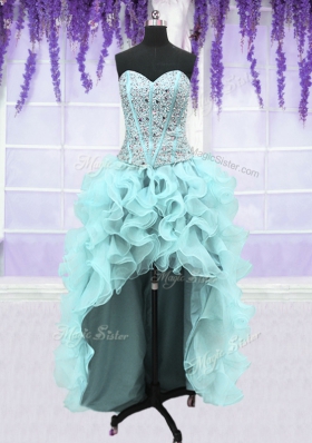 Four Piece Ruffles and Sequins Sweet 16 Dresses Light Blue Lace Up Sleeveless Floor Length