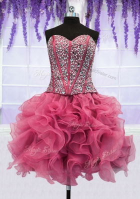 Four Piece Sequins Ruffled Floor Length Ball Gowns Sleeveless Pink Quinceanera Dress Lace Up