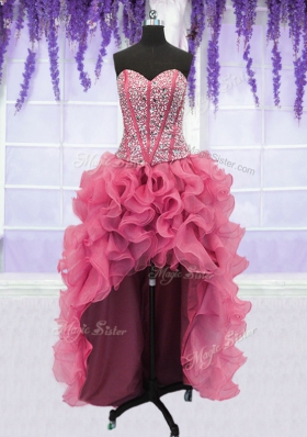 Four Piece Sequins Ruffled Floor Length Ball Gowns Sleeveless Pink Quinceanera Dress Lace Up