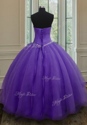 Graceful Beading 15th Birthday Dress Eggplant Purple Lace Up Sleeveless Floor Length