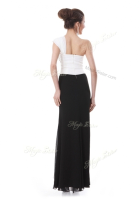 High Quality Column/Sheath Prom Dresses White And Black One Shoulder Chiffon Sleeveless Floor Length Zipper