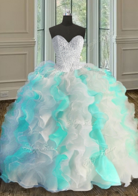 Hot Selling Multi-color Sweetheart Lace Up Beading and Ruffles 15 Quinceanera Dress Sleeveless
